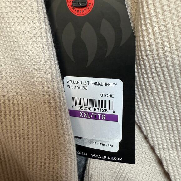 New Wolverine Mens Size XXL Walden II Thermal Henley Shirt Tan Stone Long Sleeve - Picture 7 of 9